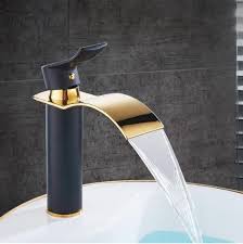 Gold Waterfall Basin Faucet Deck Mount